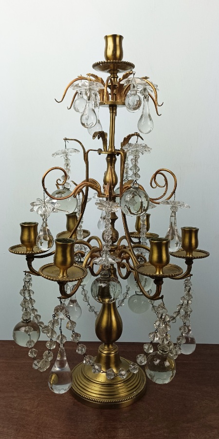 A Louis XVI Style Gilt MetalBrass and Glass Three Armed Candelabra (3).jpg